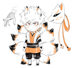 baconmacandcheese:  Kitsune!Bakugou and Tengu!Midoriya designs i did yesterday 