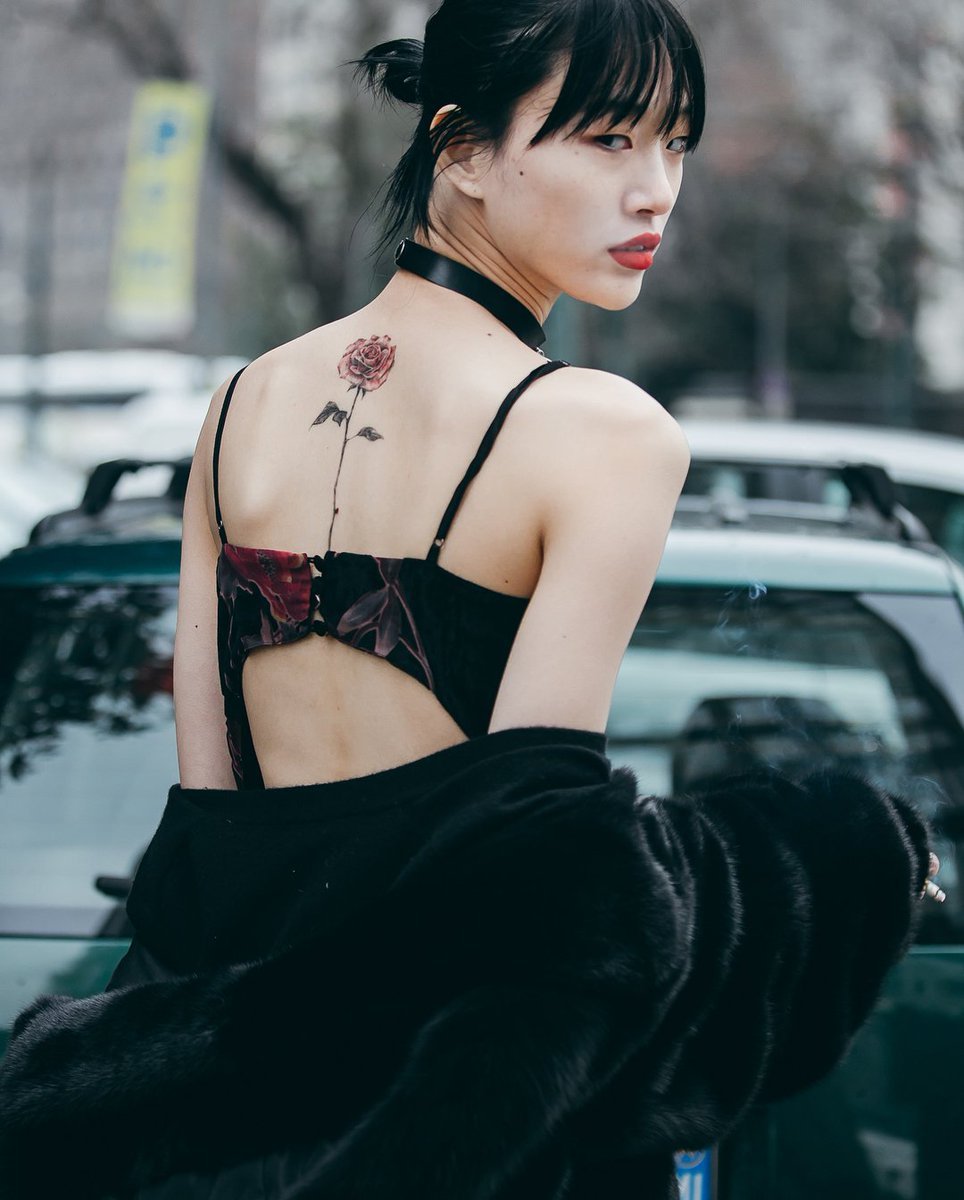 Black-is-no-colour — Milan Fashion Week, Street Style; model Sora Choi
