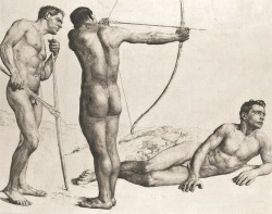 Three Archers. early 1900s.  Erich Wolfsfeld British. 1884-1956. etching.     http://hadrian6.tumblr.com