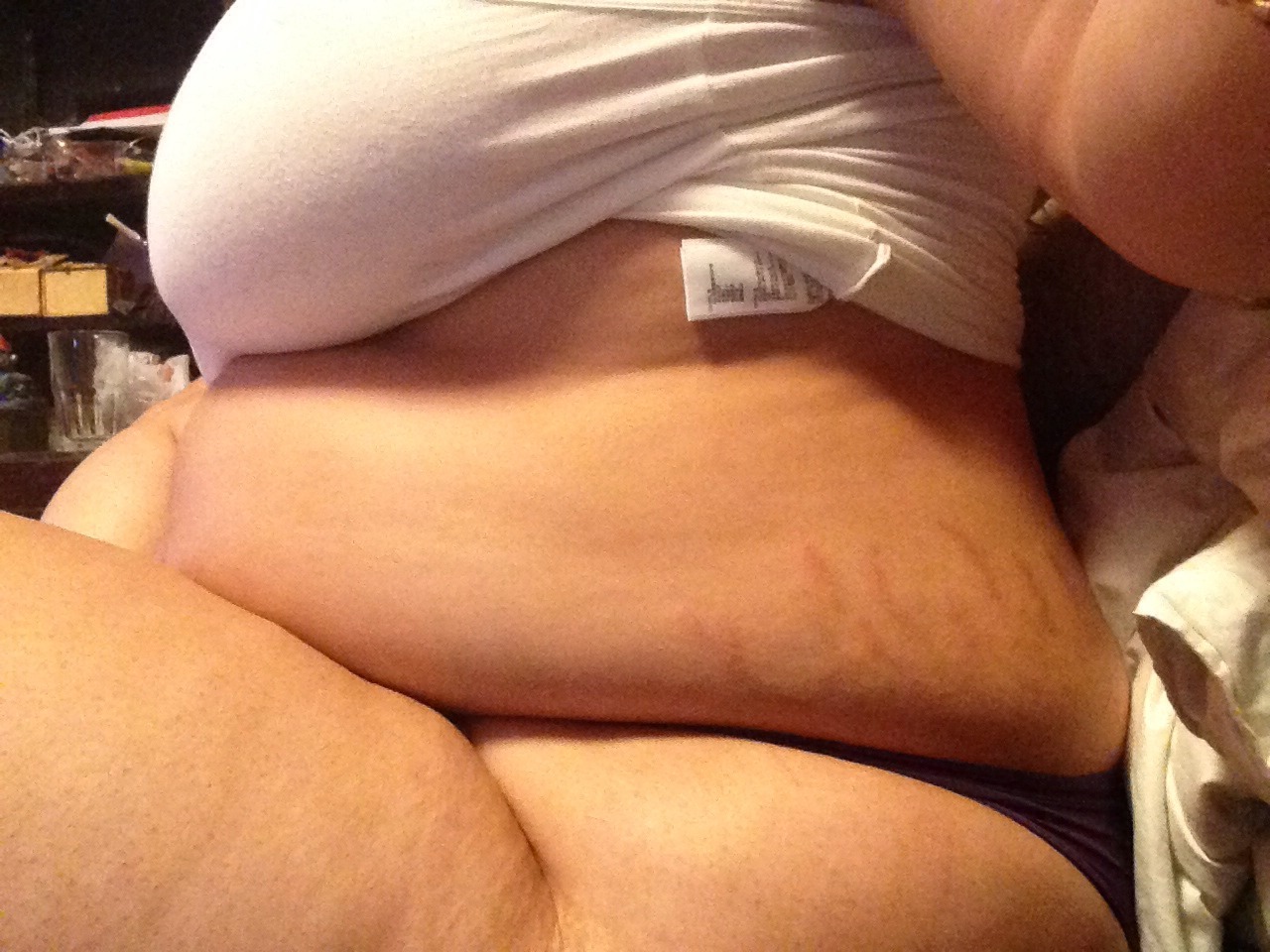bukkake-barbie:  My gut sticks out so much now…. I can’t hide it anymore no matter
