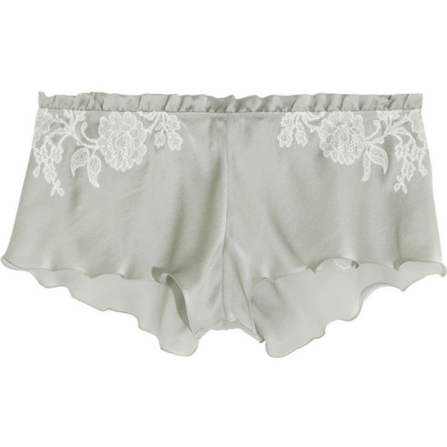 Carine Gilson Lace-trimmed silk-satin shorts ❤ liked on Polyvore (see more Carine Gilson)