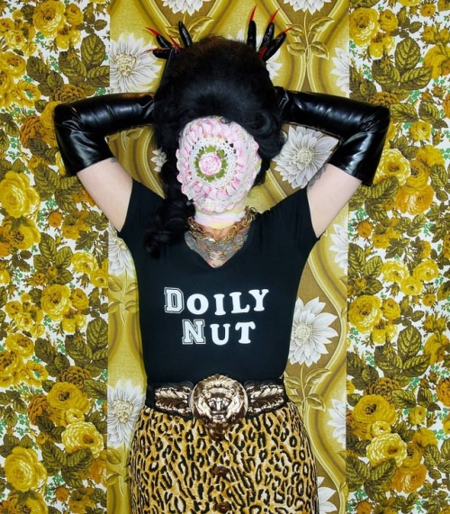 missmeatface:Join the club! Miss Meatface “DOILY NUT” black tee with white flocked lette