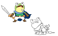 jeffliujeffliu:  Here’s the concept drawings I did for Hopper in Garnet’s Universe! The costume was inspired by Frog from Chrono Trigger, but I think Hopper has more of the youthful spirit of Slippy Toad from Starfox.  My secret fantasy was that &ldquo;Ga