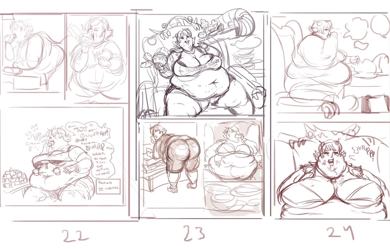 fatline:  Puddin’ on the Pounds: Comic Thumbnails 36 pages weight gain comic WIP