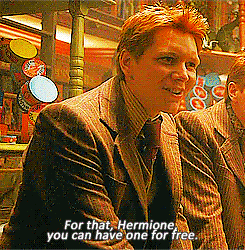 lustgood:   Fred and Hermione book moments  Hermione compliments the Patented Daydream