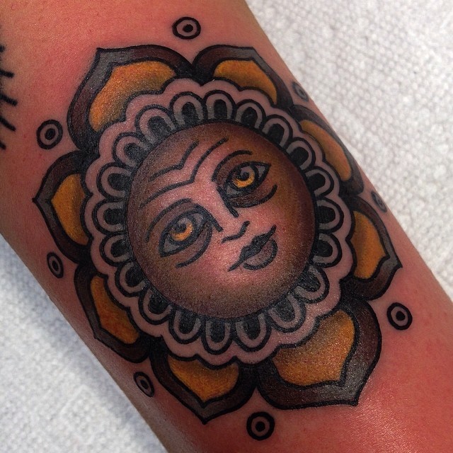 Sun tattoo by Gabriele Cardosi at red point tattoo London UK   rtraditionaltattoos
