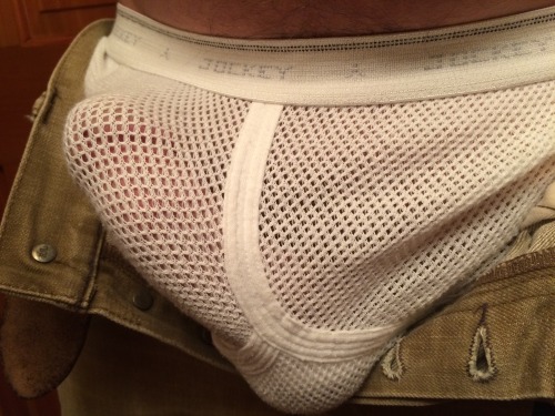 jock-y:Hot ginger in JOCKEY mesh.  Whopper in the fishnet.
