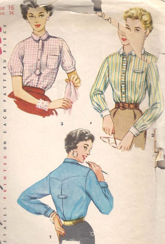 theniftyfifties:  1950s blouse sewing pattern illustrations. 