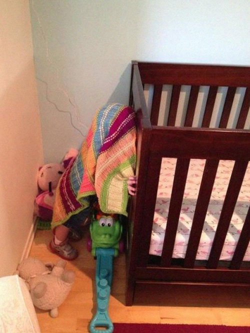 piggytailsandpacifiers:  kayla-bird:  Hide and seek.  I lost my shit at the one behind the couch pillow. 