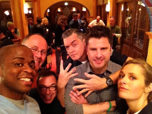 Dule Hill, Timonty Omundson, James Roday, Maggie Lawson on set of Psych S8 Day One