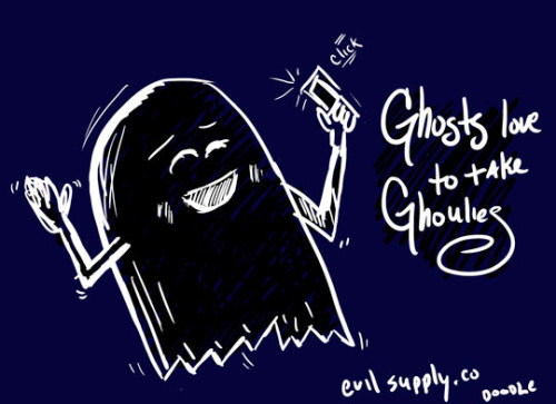 evilsupplyco:Late night doodle. Ghosts love to take ghoulies