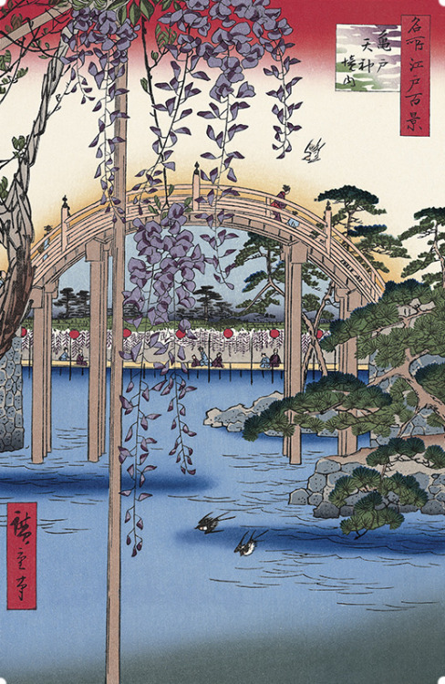 Inside Kameido Tenjin Shrine (Kameido Tenjin keidai), by Utagawa Hiroshige c1856 亀戸天神境内 (かめいどてんじんけいだ