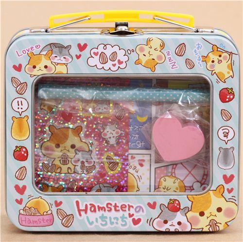 japaneseitems:  cute strawberry hamster stationery suit case box set with 5 pieces by Q-Lia