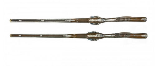 A set of French double barrel flintlock fowling pieces crafted by Blanchard, Arqubusier a Paris, lat