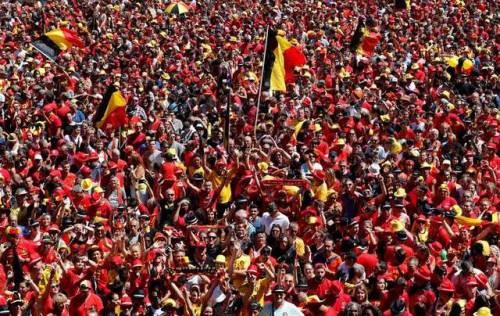 thousands of fans gatherer in brussels grand place to greet and honor the national football team