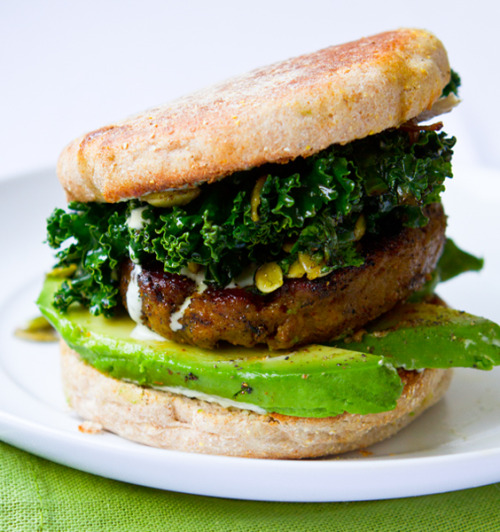 beautifulpicturesofhealthyfood:  Vegan Shamrock Breakfast Sandwich. Kale. Pepitas. Avocado and Jalapeno Sauce…RECIPE