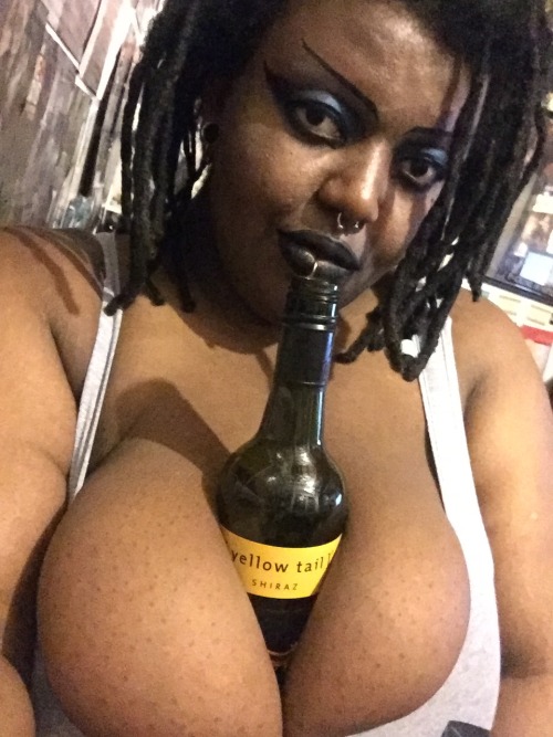 jenniferkink: Feeling down so squished boobs in a small top while devouring my favourite wine