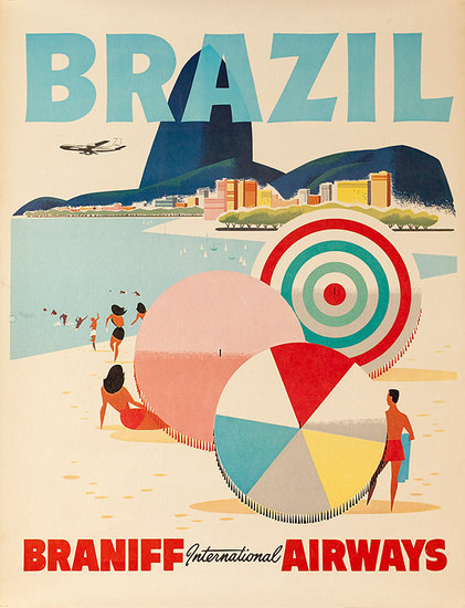 Travel poster Brazil, 1950s. Braniff Airlines. Source