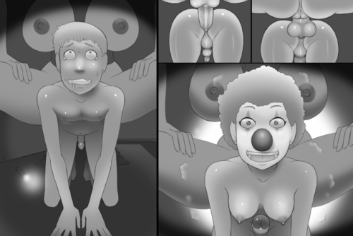   Down to Clown :   “Teen boy goes into the sewer, confronted by futa clown and turned into futa clown”  Strange things happen in this world.Support this artist on Patreon