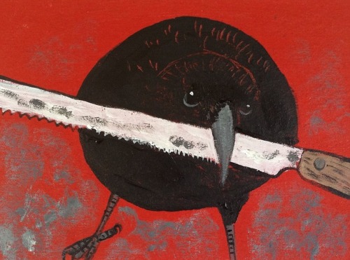 jenzelart:Canuck the crow, acrylic painting on cardboard Canuck is a real crow from Vancouver, BC, C