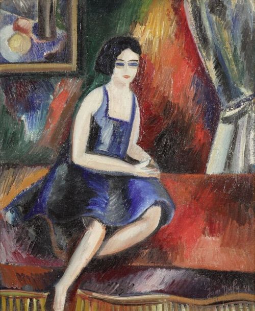 Seated woman  -   Jean Dufy, 1921French, 1888-1964Oil on canvas,   46 x 38 cm - 18 1/8 x 14 15/16 In