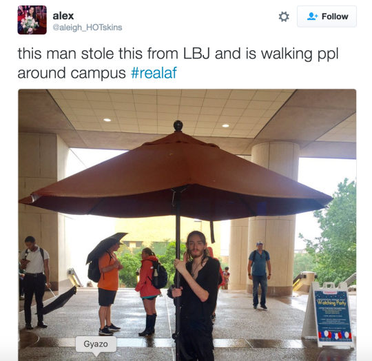 sleepyspoonie:  so there was flash flooding in my town yesterday, and the lower portions of the university started to flood before class was canceled. we’re talking waterfall staircases, runoff several inches deep, the works. anyway, a student stole