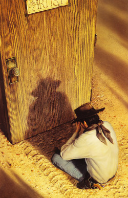 theartofmichaelwhelan:  THE DARK TOWER: THE ARTIST’S DOOR (2004) by Michael Whelan  Interior illustration for THE DARK TOWER VII by Stephen King. Patrick the magical artist draws the door into existence. Note the 2 brushes on the doorknob. 