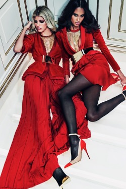 stormtrooperfashion:Devon Windsor and Cindy Bruna for the Balmain Pre-Fall 2015 Collection