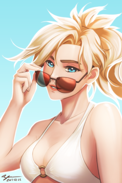 khrysm:  Summer Time MercyDrawn on stream last night: https://www.twitch.tv/videos/168818909I promised my followers a swimsuit Mercy a while back, so here it is! o_oSupport me on Patreon!Patrons have access to high resolution versions of my completed