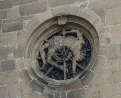 ganymedesrocks:A window in St. George’s Collegiate Church in Tübingen, Germany, depicts a medieval e