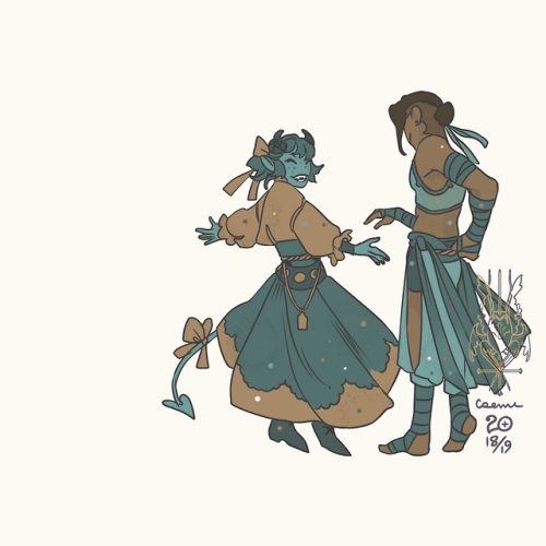 sevenredrobes:caemidraws:☀[ID: Fanart of Jester and Beau on a pale beige background, standing more o