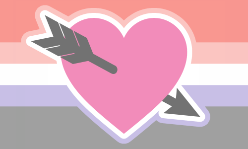 A cupioromantic version of the Cupid's aro pride flag. The stripes are medium peach, light peach, white, periwinkle, and grey.