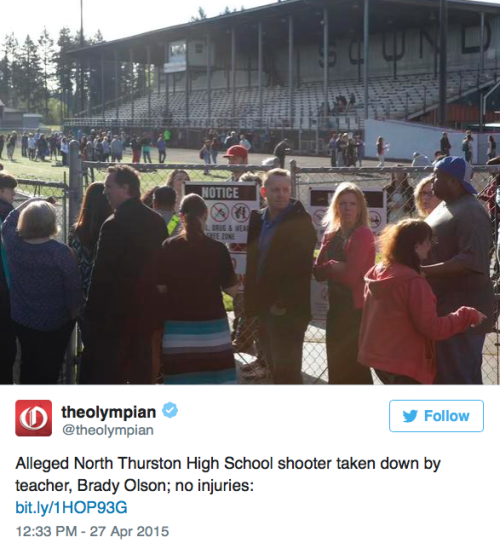 micdotcom:  A heroic teacher stopped a school shooting from happening this morning A high school teacher is being called a hero after the brave actions he took to stop a gunman at North Thurston High School in Lacey, Washington, on Monday morning. Shots