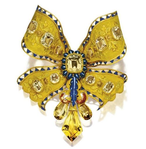ANTIQUE CITRINE AND ENAMEL ‘RIBBON’ BROOCH, MID 19TH CENTURY – Sotheby’s