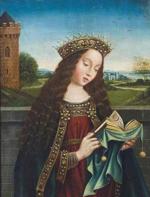 Saint Barbara reading. After Hubert van Eyck (Netherlandish, c.1385 to 1390-1426) and Jan van Eyck.(