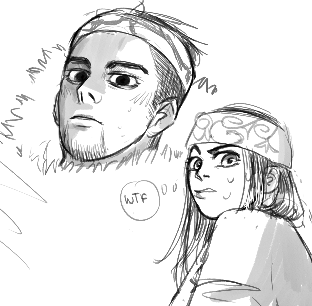 how did she not pick up on his awful vibes #ik its cus he does pass the vibe check deep down inside his heart #but still#gk#golden kamuy#asirpa#ogata hyakunosuke#my art #asirpa: whats up lil buddy? got a staring problem pal?