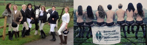 The Charity Naked Calendar 2012 of the students of the Leeds University Union Equestrian Society. Top picture (from left to right facing us): Sophie Dunstan & Polly Young & Laura Fielding & Abi Bishop & Emily du Luart & Alice Geddes