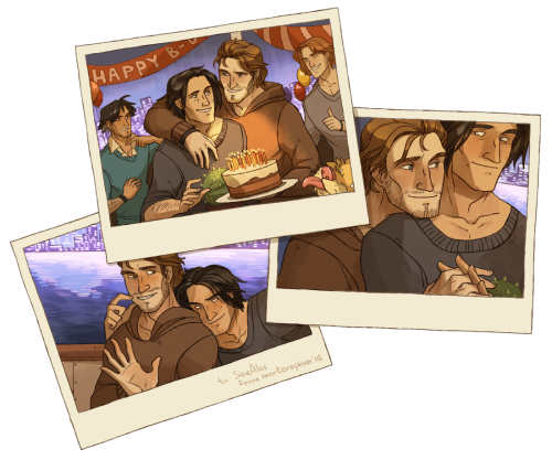 morteraphan:HAPPY B-DAY my dear friend @sinealas​ &lt;3our OC’s, Dextra and Adam (and Hans with Mart
