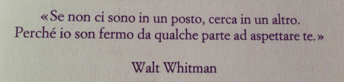 tisentisbagliatadatuttalavita:  «Se non ci sono in un posto, cerca in un altro. Perché io son fermo da qualche parte ad aspettare te.» 