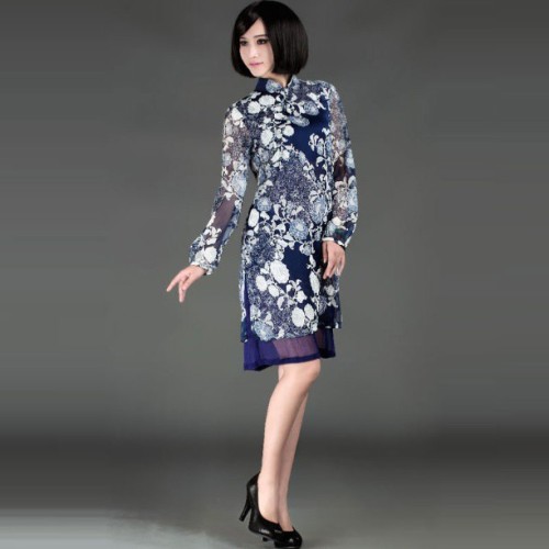 dress, georgette, mandarin, floral, blue, fashion, 507185, silk from HeelsFetishism