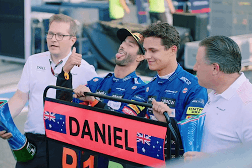 landonrris: Daniel Ricciardo, Lando Norris, Andreas Seidl and Zak Brown after Mclaren finished 