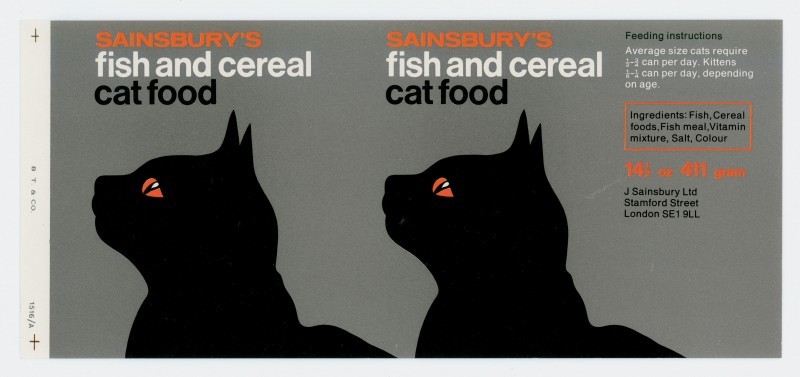 c86:Sainsbury’s cat and dog food label designs, c. 1975-79