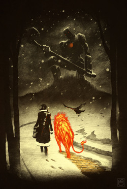 dannyburgess:  Wizard Of Oz,  a 100 year winter, a Giant Frozen Tin Man, a lion made of Fire, a Scarecrow that transforms into a Crow, and Dorothy with Her Trusty ToTo sword.  This is my vision of a classic tale.  Print 