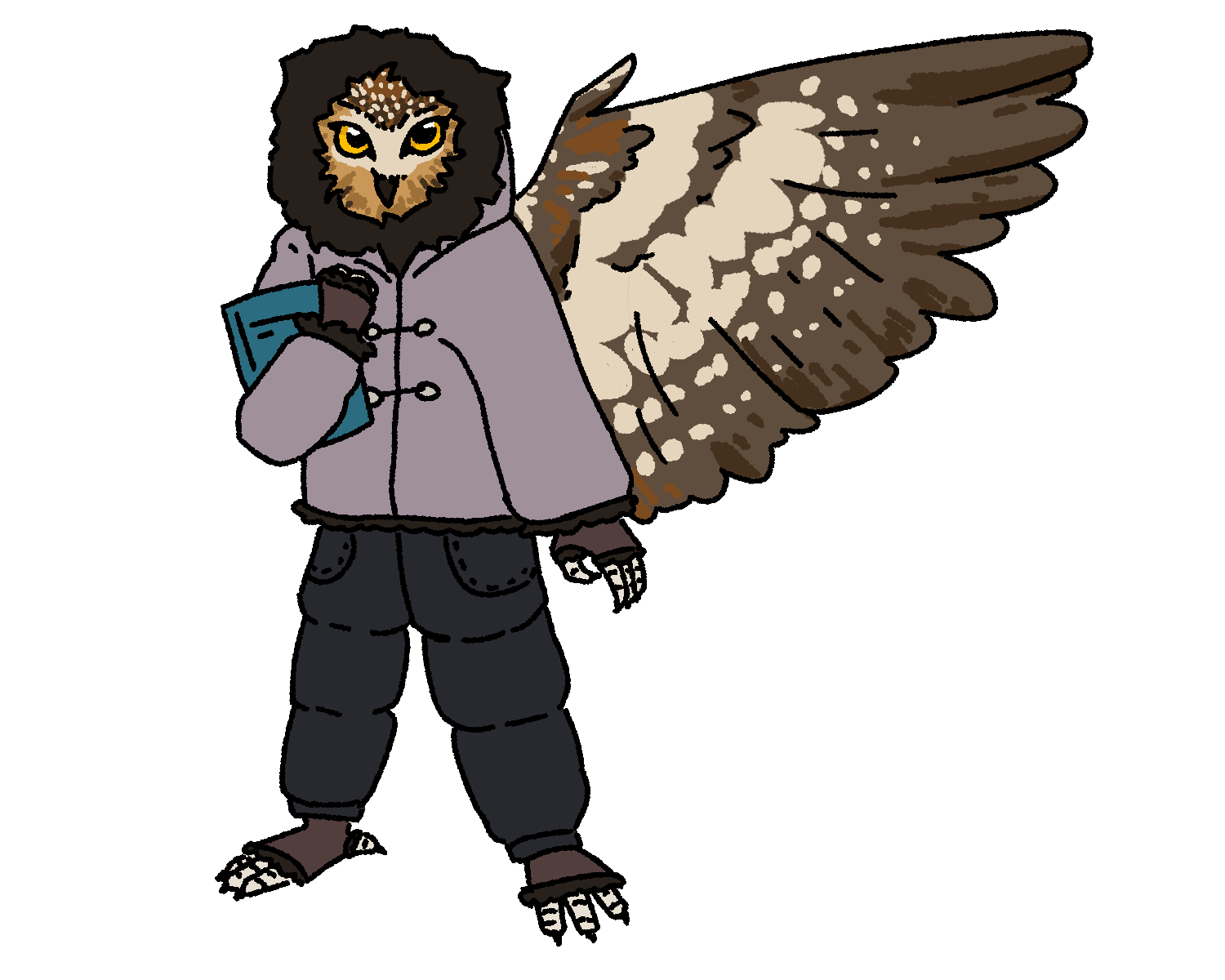 Kaiakee, an aarakocra with heavy winter clothing