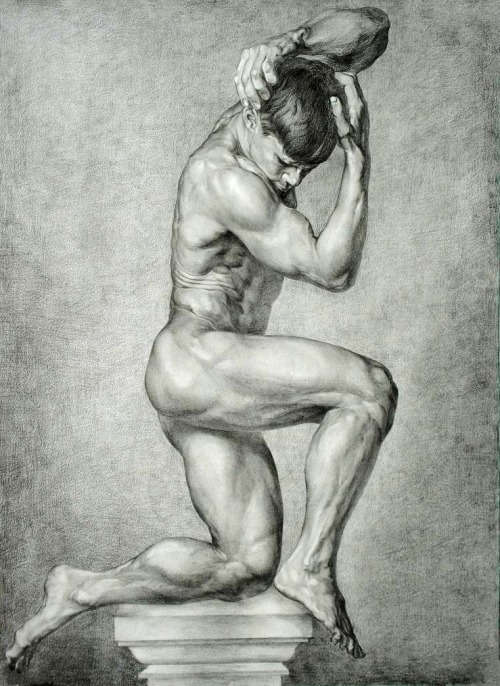 hadrian6:  Male Nude Study. Yuri Ivashkevych Spanish b. 1967. charcoal and pencil on paper.       http://hadrian6.tumblr.com