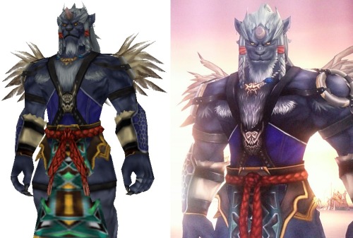 madeinshinoda:  If you ever curious how FFX&X-2 HD Remaster is different from original one, here is a quick comparison on both version of Kimahri.Left side is PS2 version(pretty much in-game captured screenshots) and right side is HD Remaster’s(which