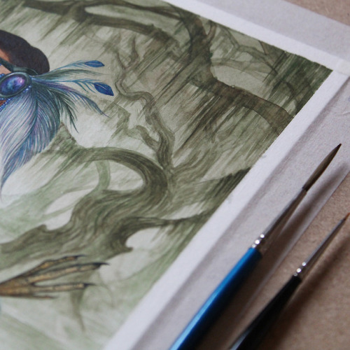 A meandering bayou in progress! I could paint festoons of Spanish moss all day, they&rsquo;re so