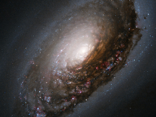 A collision of two galaxies, Messier 64 (M64) has a spectacular dark band of absorbing dust in front