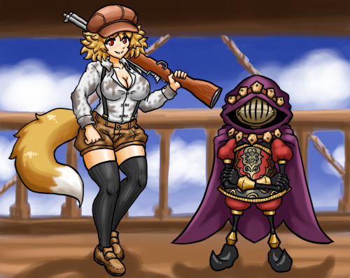 comm for mimic, featuring the airship-piloting vigilante Natalya and her trusty automaton Guignol.