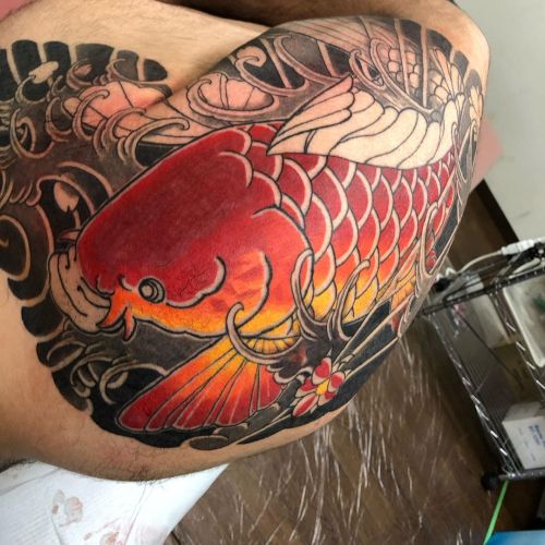 緋鯉 肩額五分袖 Red Koi traditional Japanese half sleeve#刺青 #traditionaljapanesetattoo #japanesetattoo #和